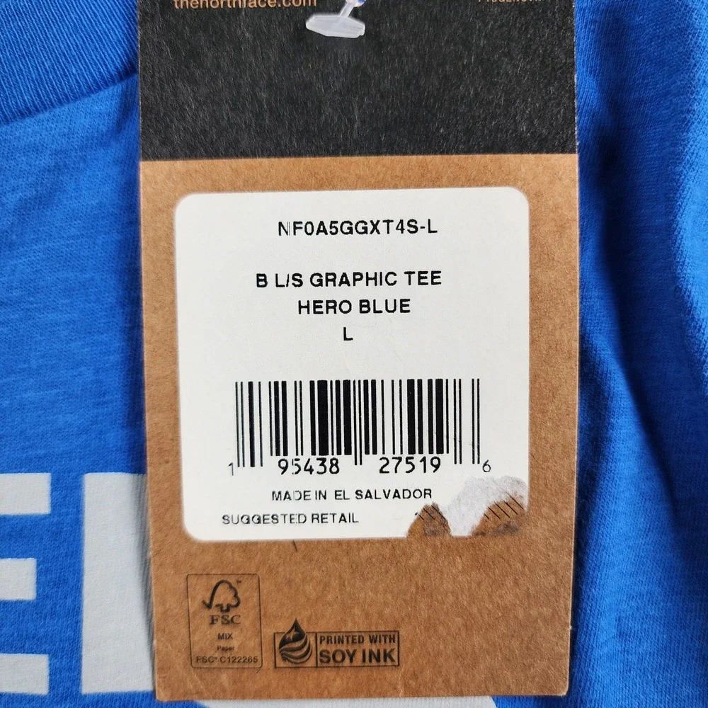 The North Face Shirt Boys Large Hero Blue Long‎ Sleeve Half Dome Graphic Tee NWT
